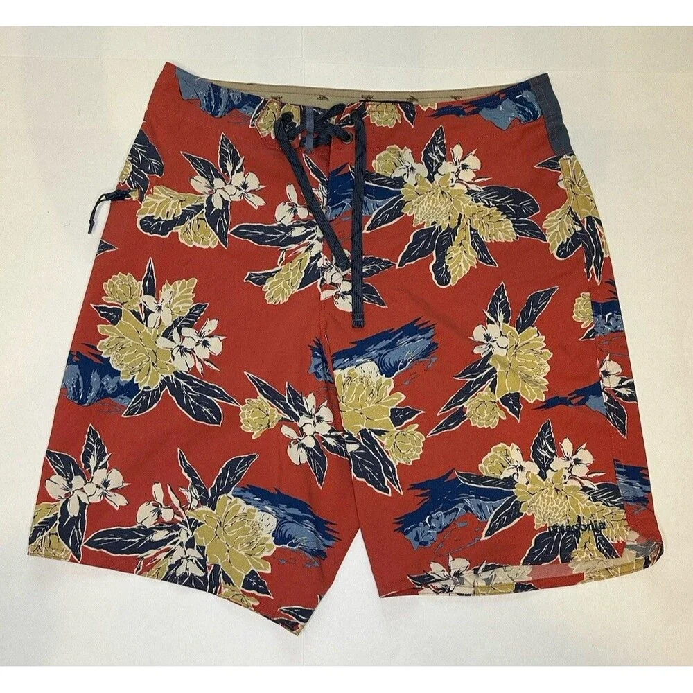 Patagonia Men’s Tropical Floral Board Shorts Swim Trunks Red Drawstring Size 30